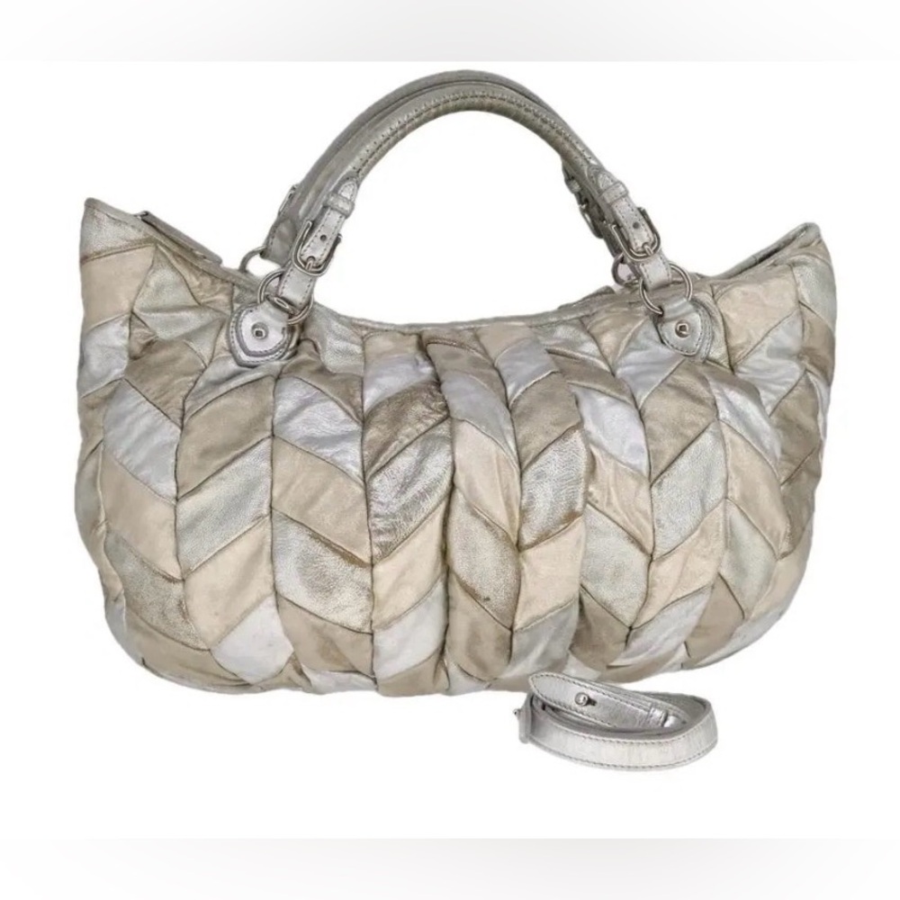 Miu Miu silver/gold metallic patchwork leather tote bag